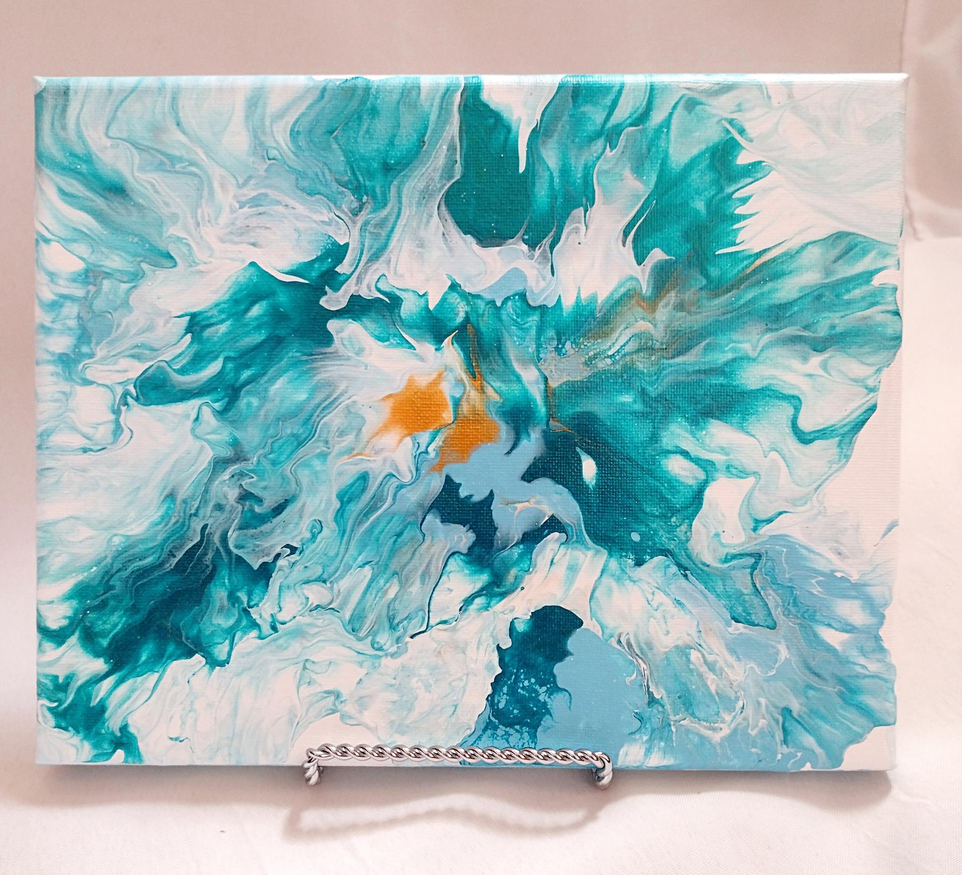 Abstract Blue Floral orders Fluid Acrylic